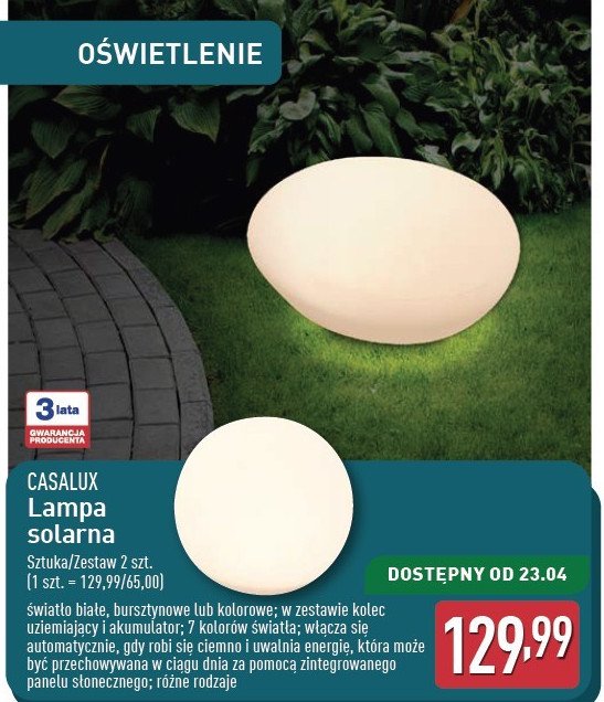 Lampy solarne do ogrodu Casalux promocja w Aldi