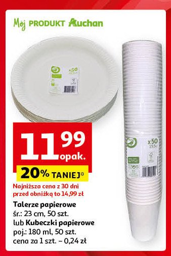 Kubeczki papierowe 180 ml Auchan na co dzień (logo zielone) promocja