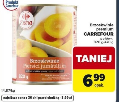 Brzoskwinie premium CARREFOUR półówki 820 g/470 g promocja w Globi