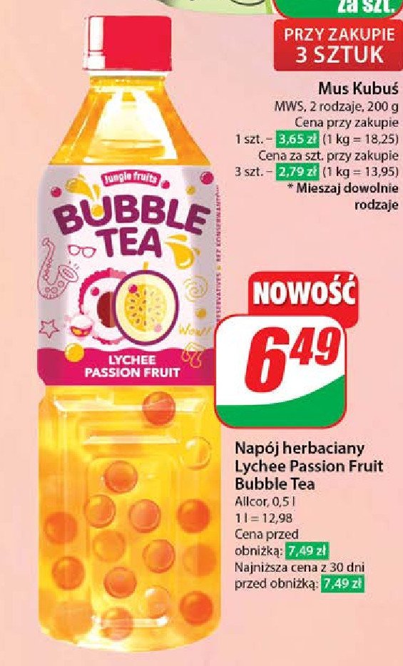 Bubble tea lychee passion fruit Allcor promocja w Dino