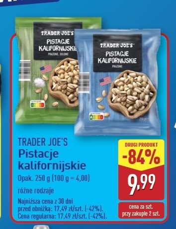 Pistacje kalifornijskie prażone solone Trader joe's promocja w Aldi
