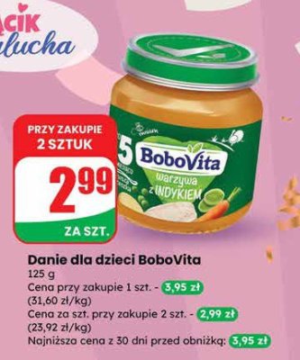 Danie dla dzieci BoboVita warzywa z indykiem 125 g promocja w Dino