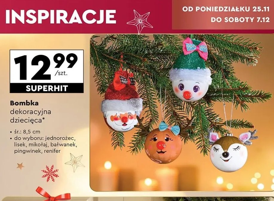 Bombka dekoracyjna jednorożec 8.5 cm promocja w Biedronka