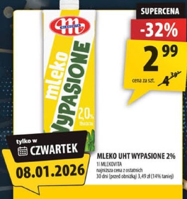 Mleko UHT wyspianione 2% Mlekovita promocja w Arhelan