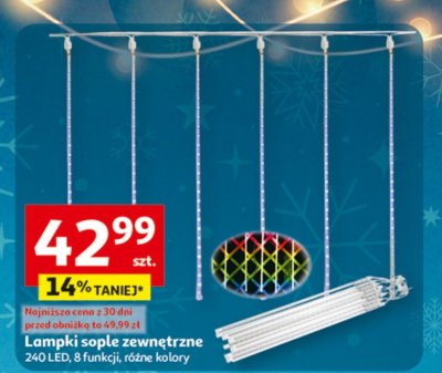 Lampki sople zewnętrzne 240 LED 8 funkcji, różne kolory promocja w Auchan