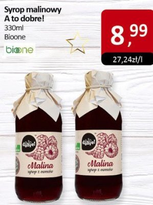 Syrop malinowy A to dobre! Bioone 330ml promocja w Market Point