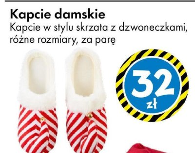 Kapcie damskie w stylu skrzata z dzwoneczkami różne rozmiary promocja w Tedi
