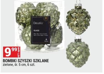 Bombki szyszki szklane zielone, śr. 5 cm, 6 szt. promocja w Merkury Market