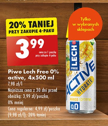 Piwo Lech free active hydrate mango i cytryna promocja w Biedronka