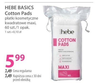 Płatki kosmetyczne HEBE BASICS Cotton Pads kwadratowe maxi promocja w Hebe