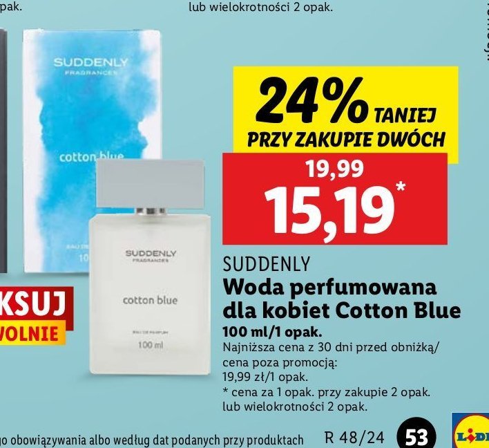 Woda toaletowa cotton blue Suddenly promocja