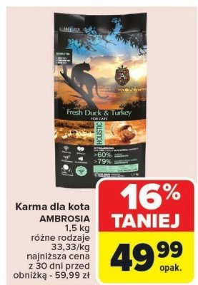 Karma dla kota AMBROSIA Fresh Duck & Turkey promocja w Carrefour