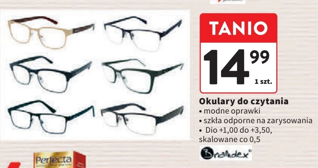 Okulary do czytania +1/+3.5 dioptrii Brandex promocja w Intermarche