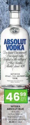 Wódka Absolut Blue 40% vol. 0,7l promocja w Twój Market