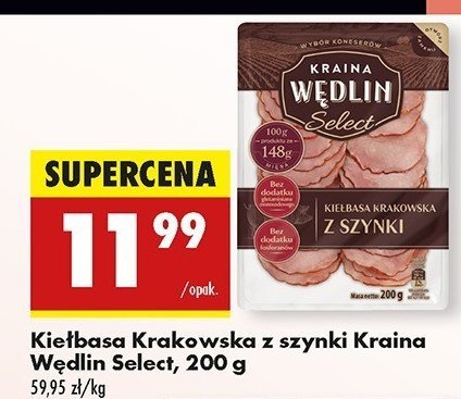 Kiełbasa krakowska z szynki Kraina wędlin select promocja w Biedronka