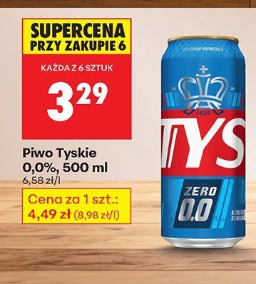 Piwo Tyskie 0,0%, 500 ml promocja w Biedronka