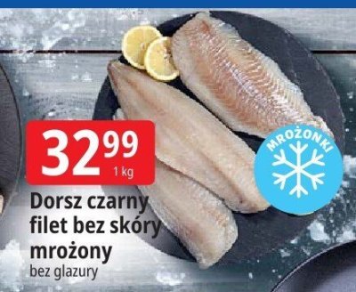 Filet dorsz czarny bez skóry mrożony bez glazury Leclerc promocja w Leclerc