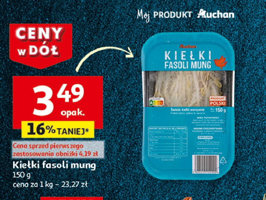 Kiełki fasoli mung Auchan różnorodne (logo czerwone) promocja