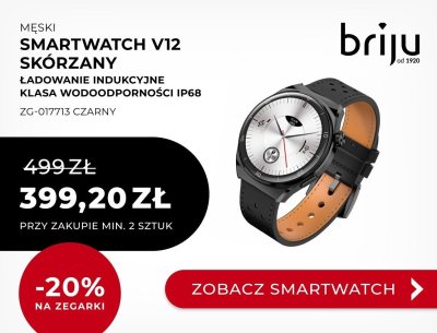 Zegarek męski Smartwatch V12 skórzany czarny ZG-017713 promocja w Briju