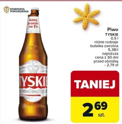 Piwo TYSKIE różne rodzaje butelka zwrotna promocja w Carrefour Market