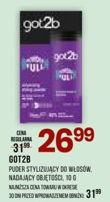 Puder stylizujący do włosów GOT2B nadający objętości XXL promocja w Drogerie Natura