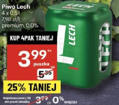 Piwo Lech 4 x 0,5 l premium 0,0% promocja w Delikatesy Centrum