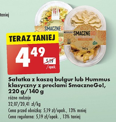 Sałatka bulgur z sosem pomidorowo-paprykowym zielonymi oliwkami & hummus klasyczny Smacznego! promocja