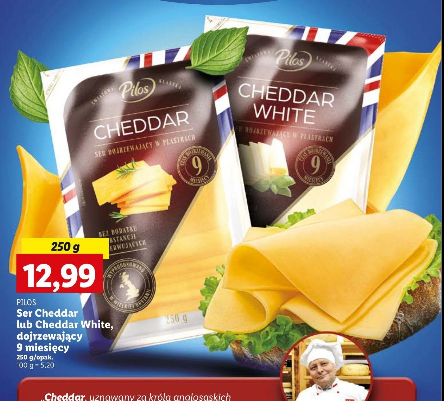 Ser cheddar white Pilos promocja w Lidl