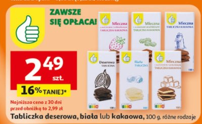 Tabliczka deserowa, biała lub kakaowa Auchan promocja w Auchan