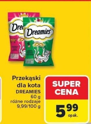 Przekąski dla kota 60 g, różne rodzaje Dreamies promocja w Carrefour
