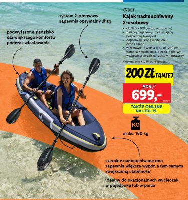 Kajak nadmuchiwany 2-osobowy Crivit promocja