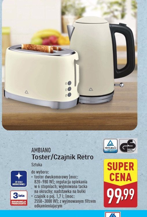 Toster retro 800-1000w AMBIANO promocja w Aldi