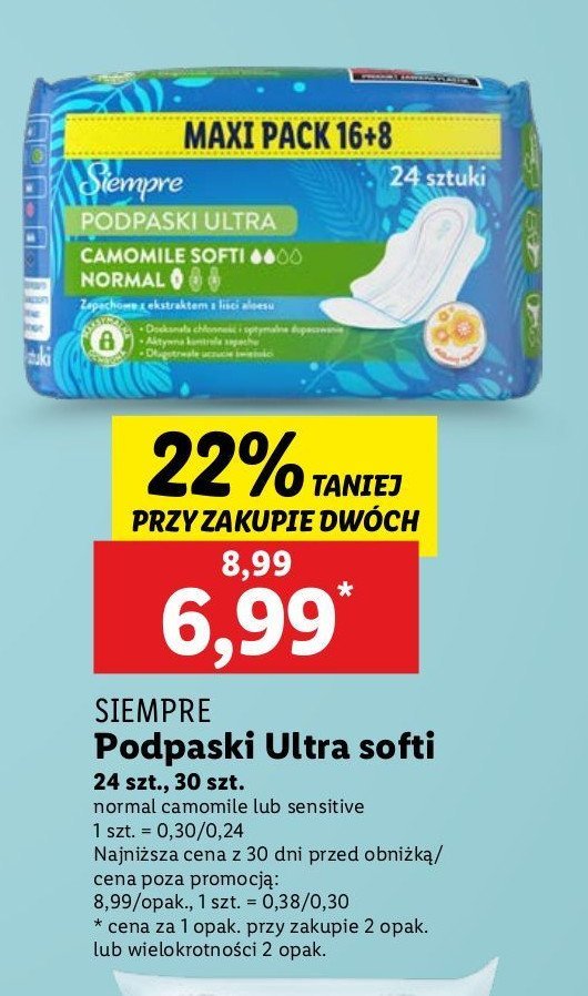 Podpaski ultra sensitive normal Siempre promocja w Lidl