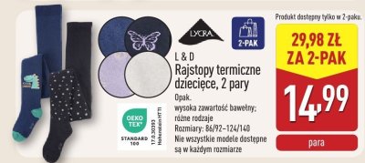 Rajstopy termiczne dziecięce, 2 pary promocja w Aldi