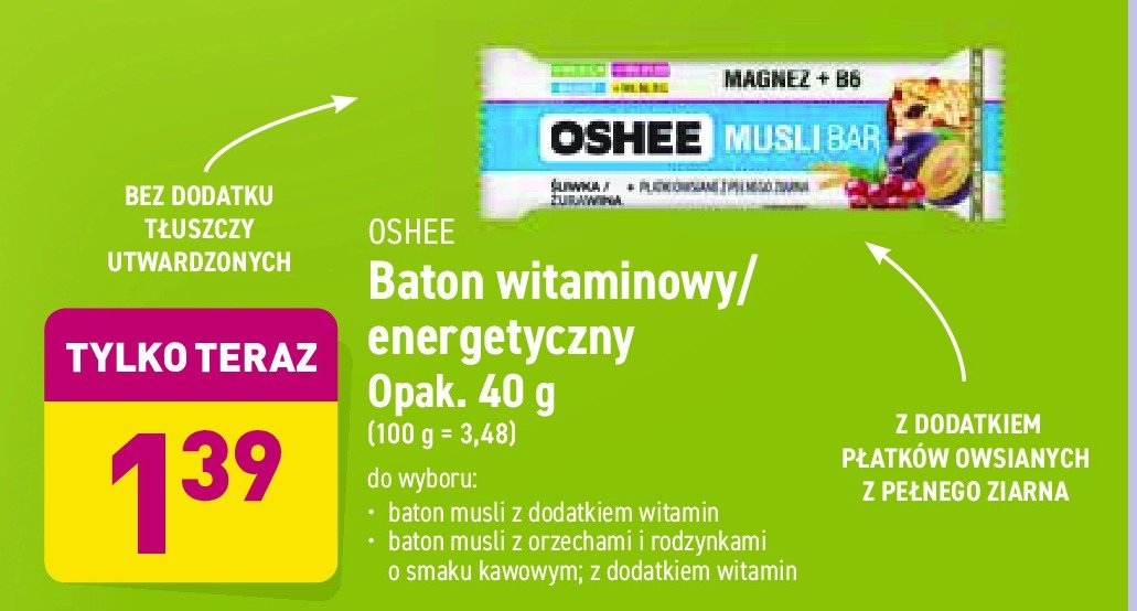 Baton green coffee Oshee vitamin musli promocja