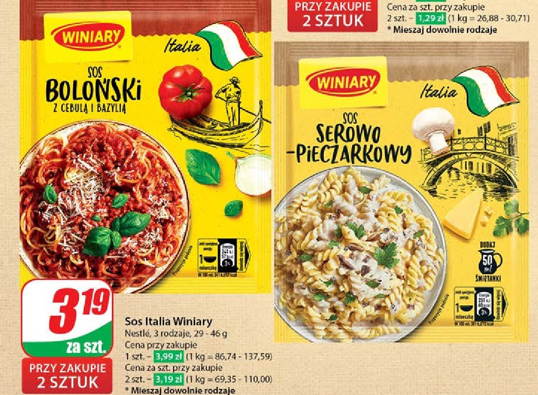 Sos do makaronu serowo-pieczarkowy Winiary italia promocja