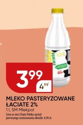 Mleko pasteryzowane łaciate 2% Mlekpol promocja w Chata Polska