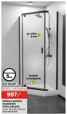 Kabina prysznicowa z polskim brodzikiem STELLA BLACK promocja w Leroy Merlin
