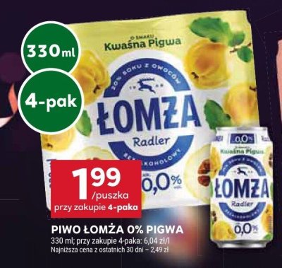 Piwo Łomża 0% Pigwa Radler promocja w Stokrotka