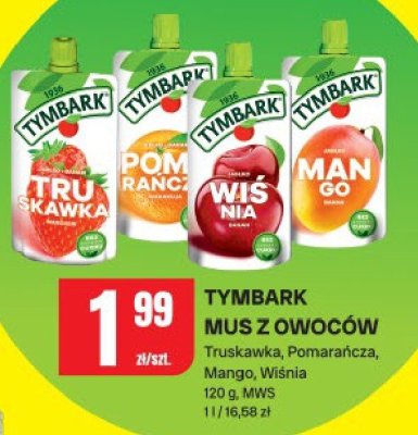 Mus z owoców Tymbark Truskawka, Pomarańcza, Mango, Wiśnia 120 g MWS promocja w Chorten