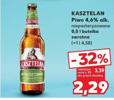 Piwo Kasztelan niepasteryzowane 0,5 l butelka zwrotna promocja w Kaufland