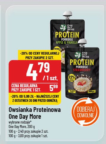 Owsianka proteinowa truskawkowa One day more promocja w POLOmarket