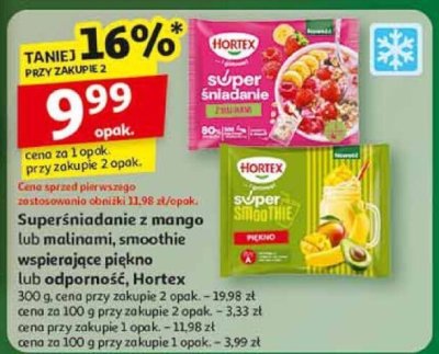 Superśniadanie z mango lub malinami, smoothie wspierające piękno lub odporność, Hortex 300 g promocja w Auchan