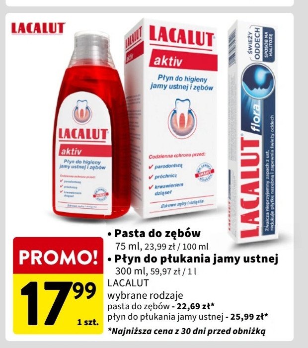 Płyn do higieny jamy ustnej Lacalut aktiv promocja w Intermarche