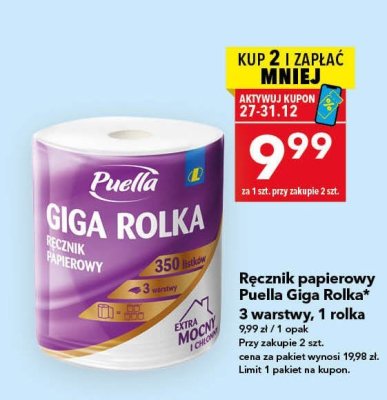 Ręcznik papierowy Puella Giga Rolka 3 warstwy, 1 rolka promocja