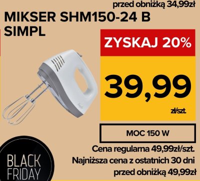 Mikser SHM150-24 B Simpl MOC 150 W promocja w Supeco