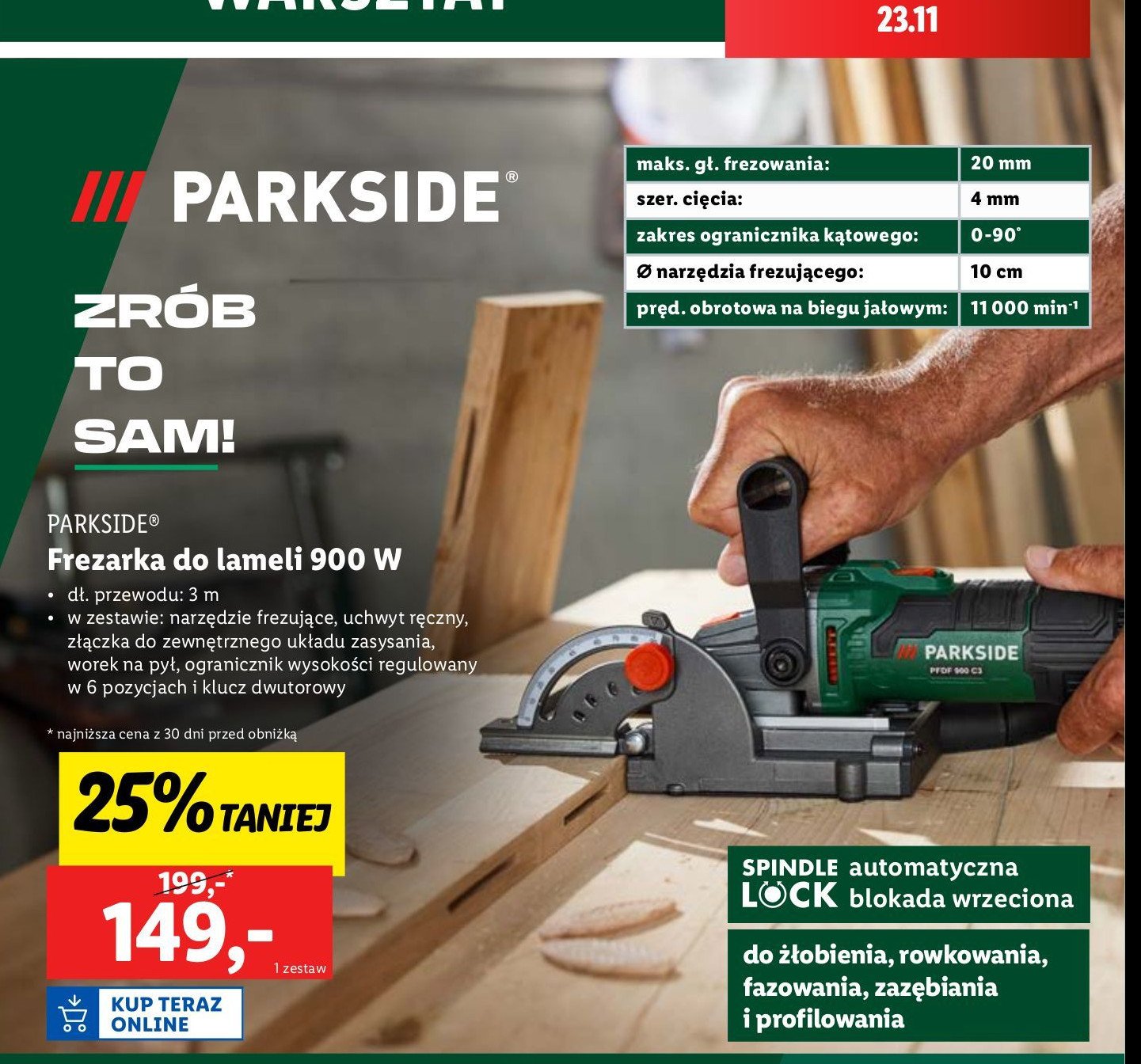 Frezarka do lameli 900 w Parkside promocja w Lidl