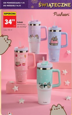 Kubek termiczny Pusheen ze słomką promocja w Biedronka