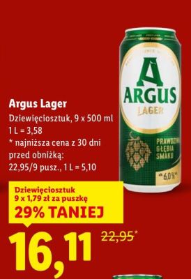 Piwo Argus Lager promocja w Lidl