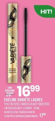 Tusz do rzęs Eveline Varieté Lashes zwiększający objętość i wydłużający czarny 10 ml promocja w Drogerie Natura